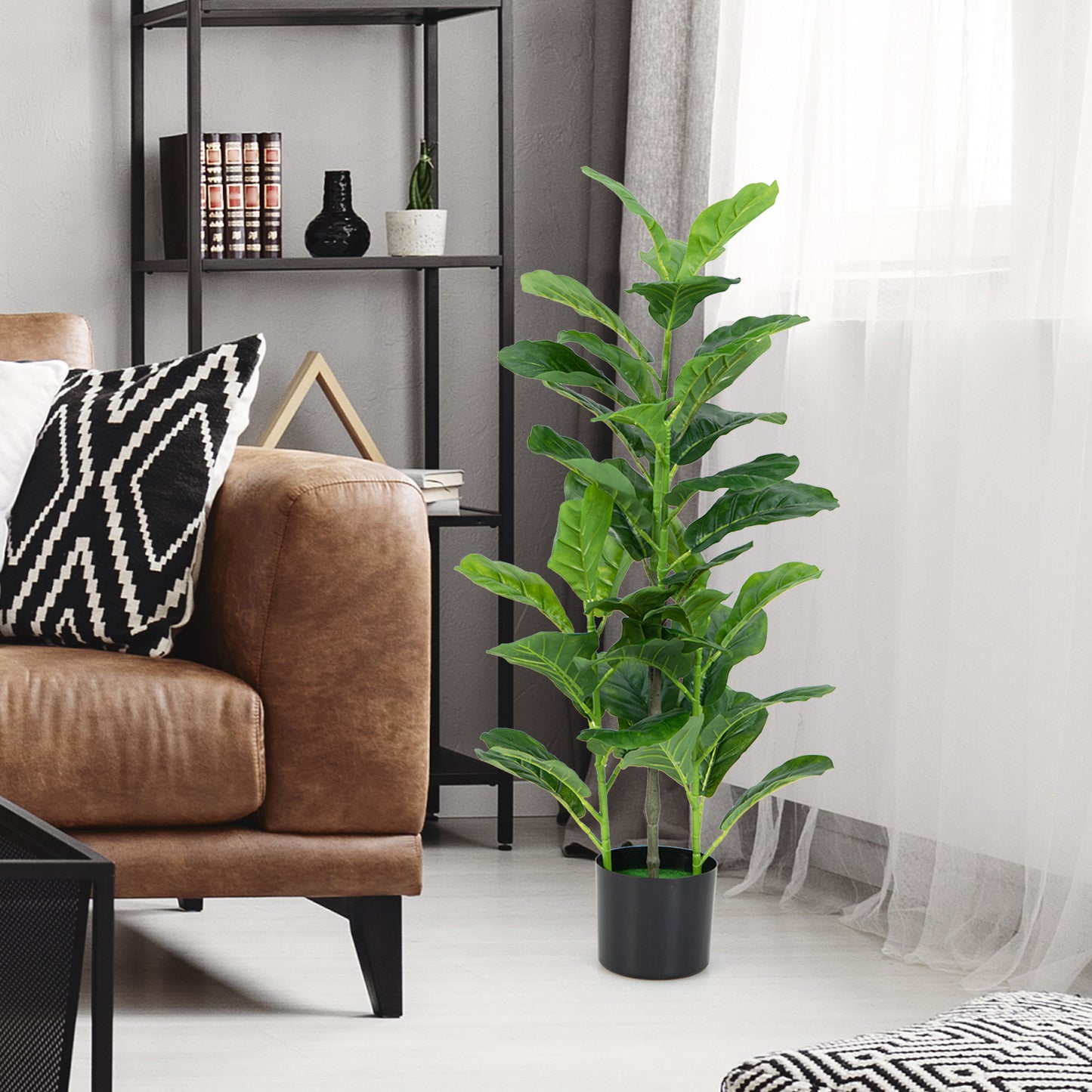 2 Pack Lifelike Artificial Fiddle Leaf Fig Trees for Home & Garden Décor