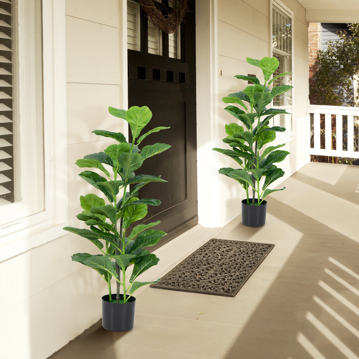 2 Pack Lifelike Artificial Fiddle Leaf Fig Trees for Home & Garden Décor