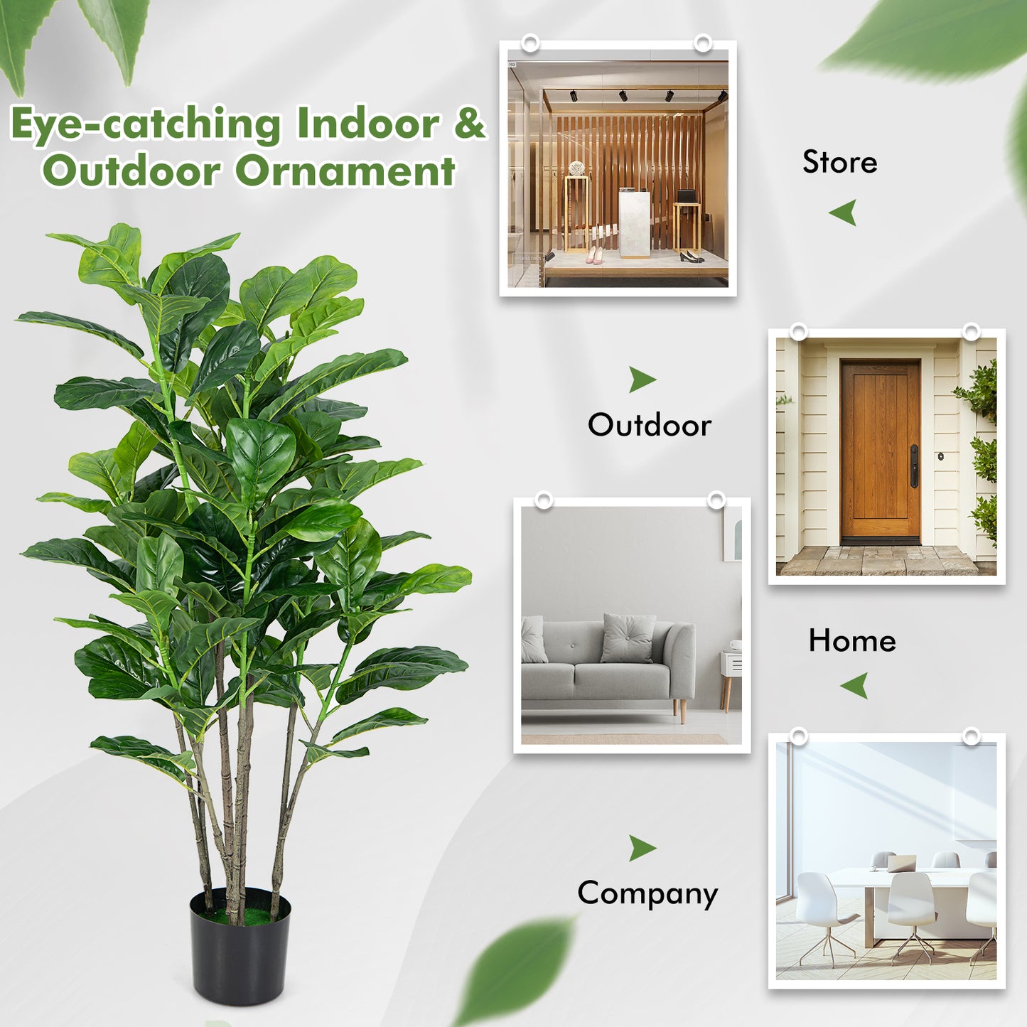 Set of 2 - 51 Inch Artificial Fiddle Leaf Fig Trees for Indoor & Outdoor Decor