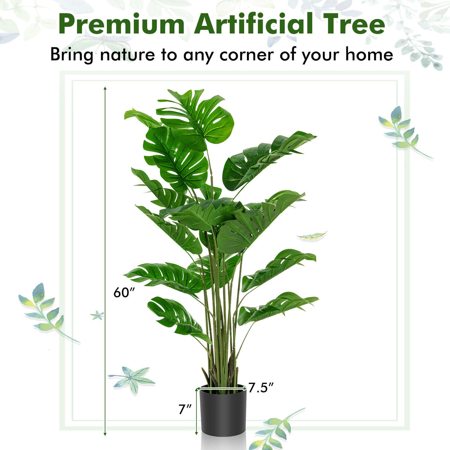 Set of 2 - 5 Foot Artificial Monstera Deliciosa Trees with Lush Greenery