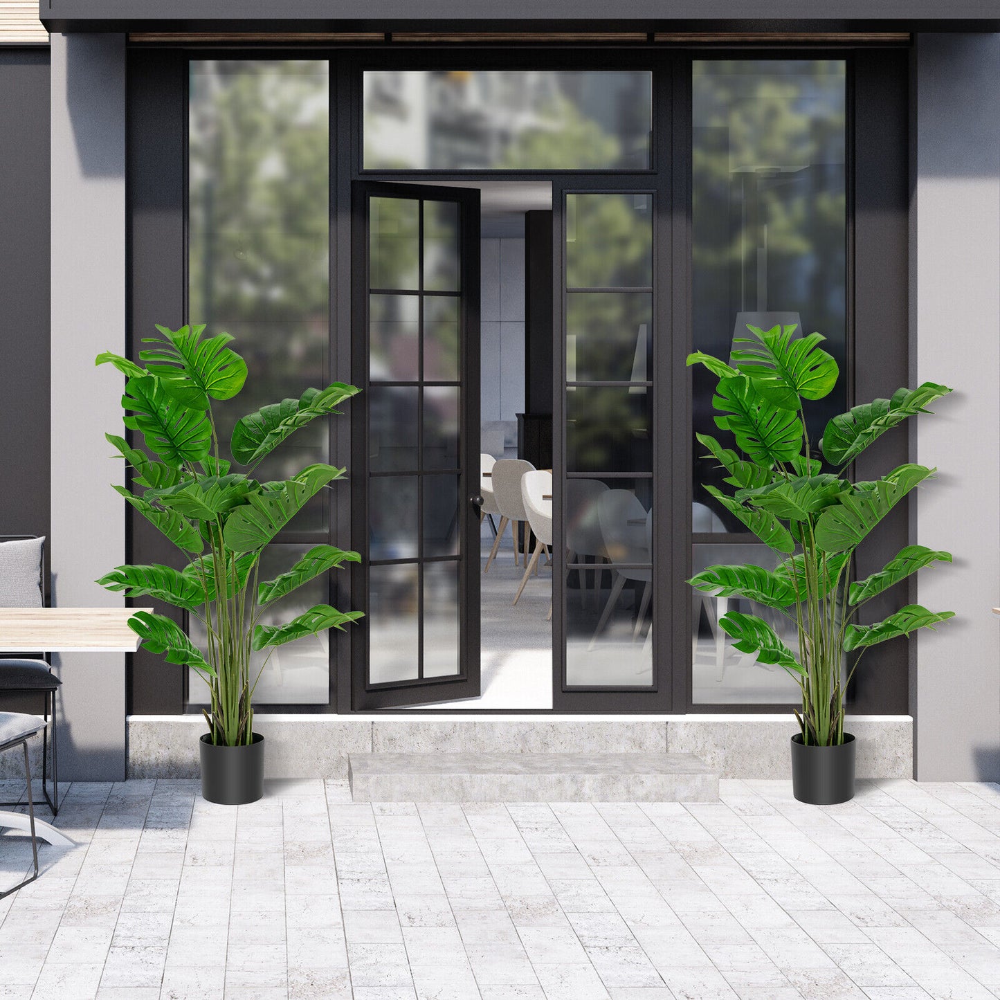 Set of 2 - 5 Foot Artificial Monstera Deliciosa Trees with Lush Greenery