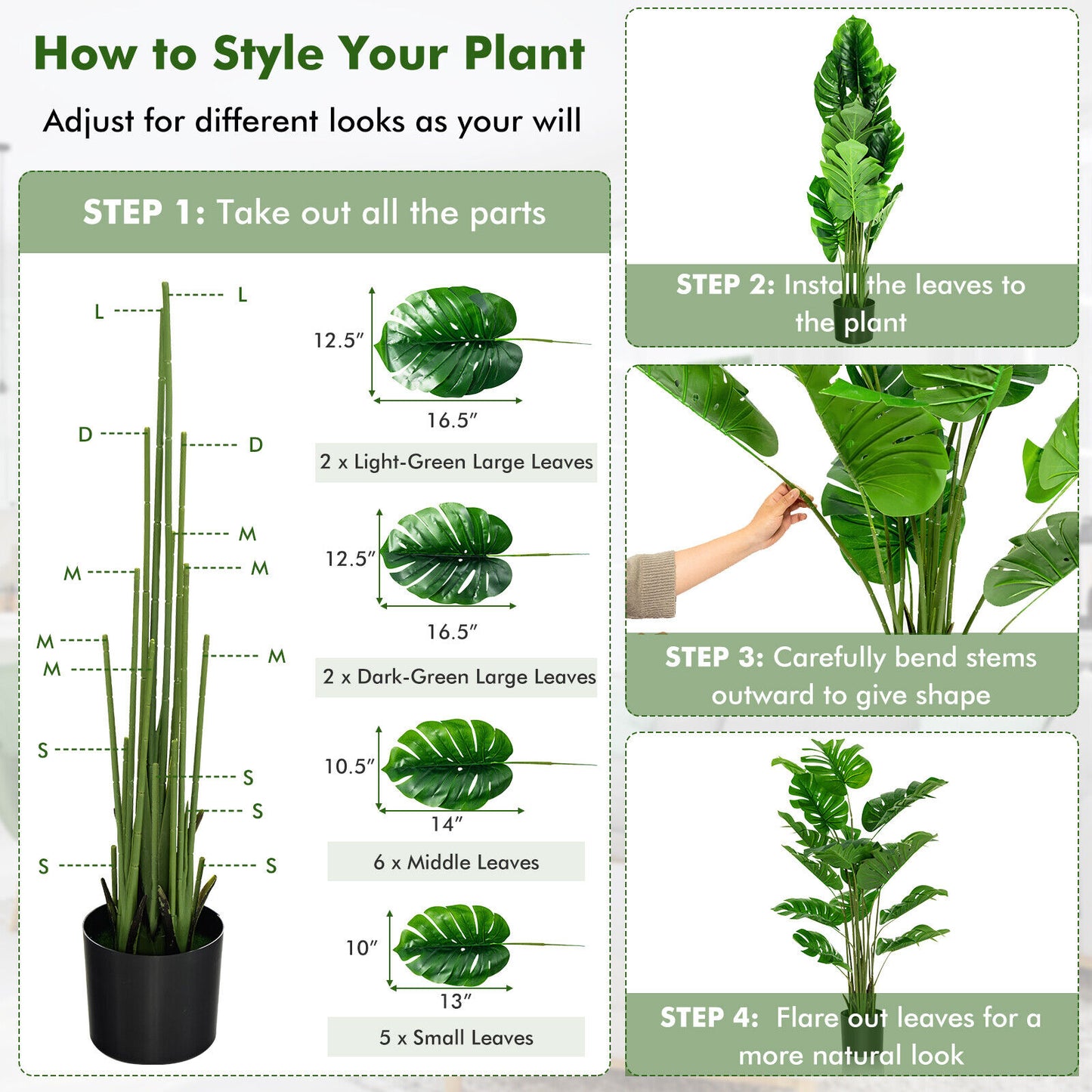 Set of 2 - 5 Foot Artificial Monstera Deliciosa Trees with Lush Greenery