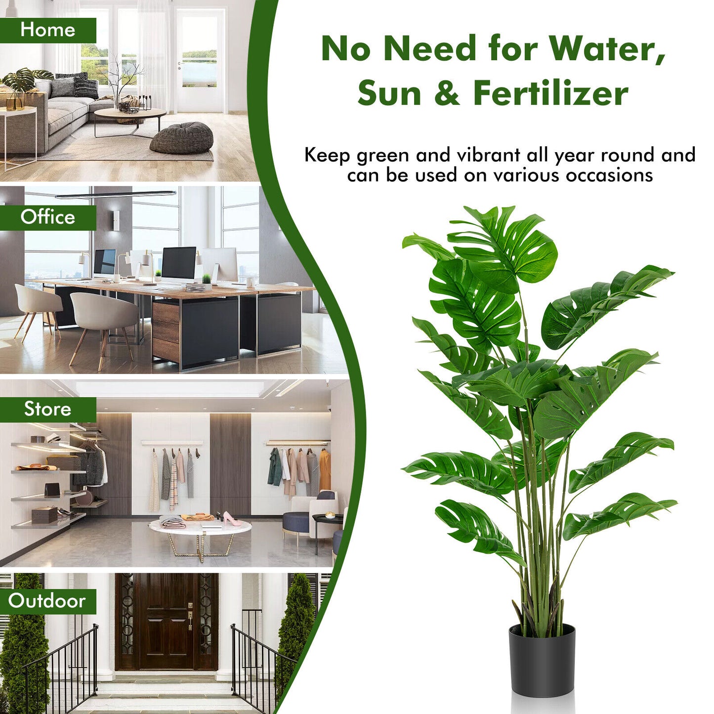 Set of 2 - 5 Foot Artificial Monstera Deliciosa Trees with Lush Greenery