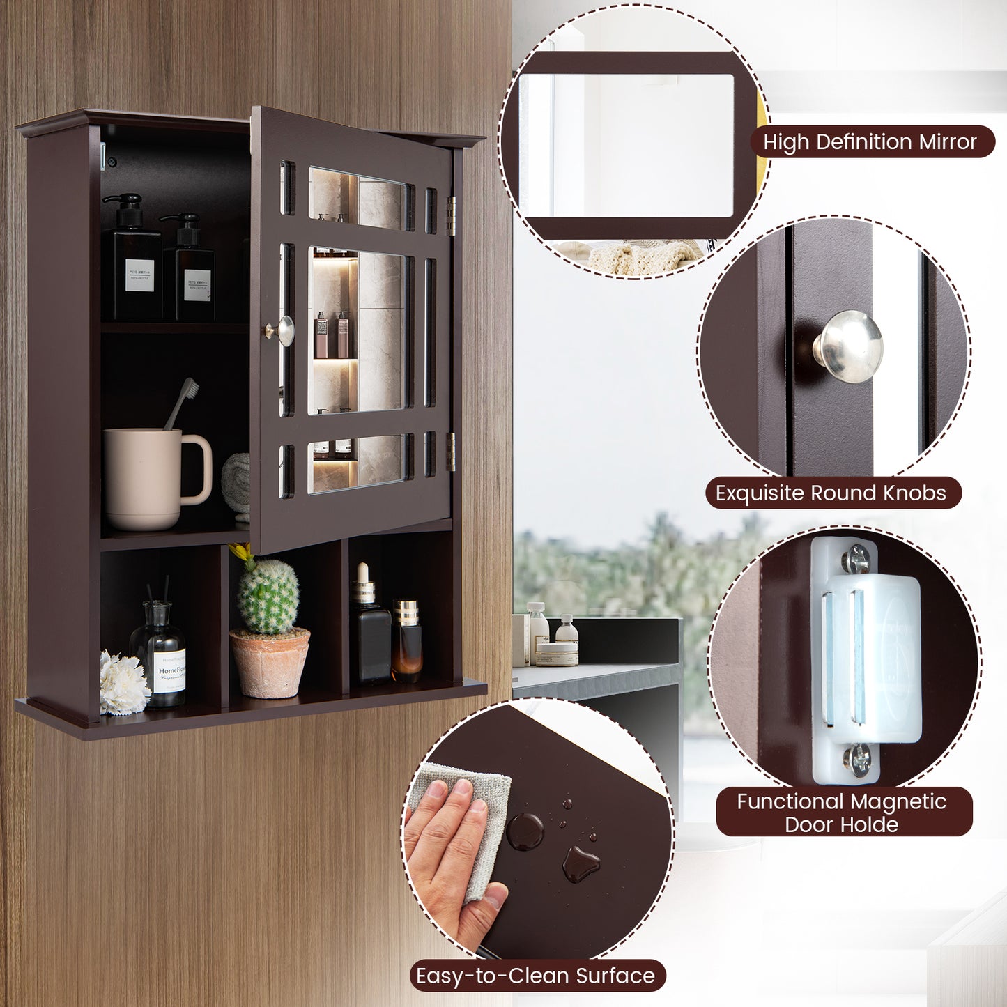 Elegant Wall-Mounted Bathroom Cabinet with Mirror & Adjustable Storage