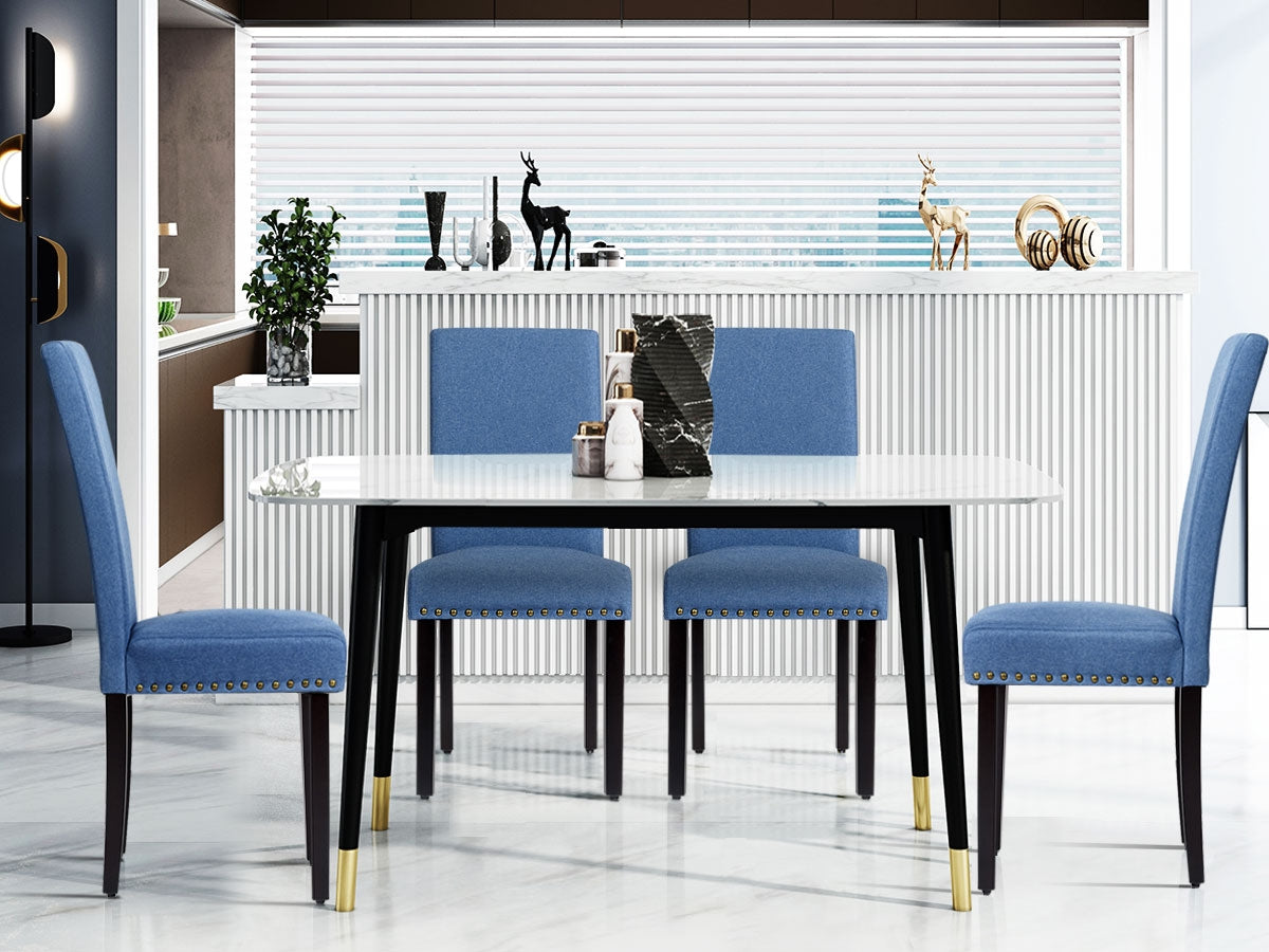 Set of 2 Stylish Upholstered Dining Chairs with Nailhead Accents - Blue