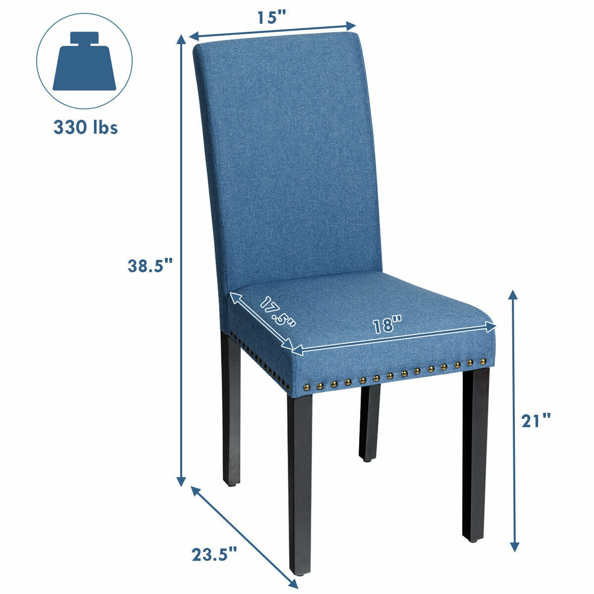 Set of 2 Stylish Upholstered Dining Chairs with Nailhead Accents - Blue
