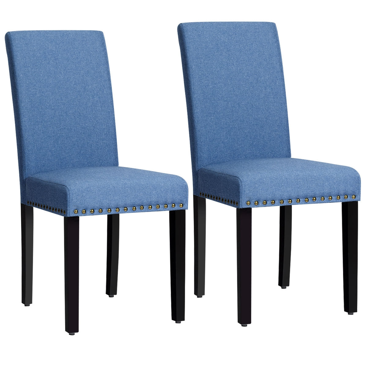 Set of 2 Stylish Upholstered Dining Chairs with Nailhead Accents - Blue