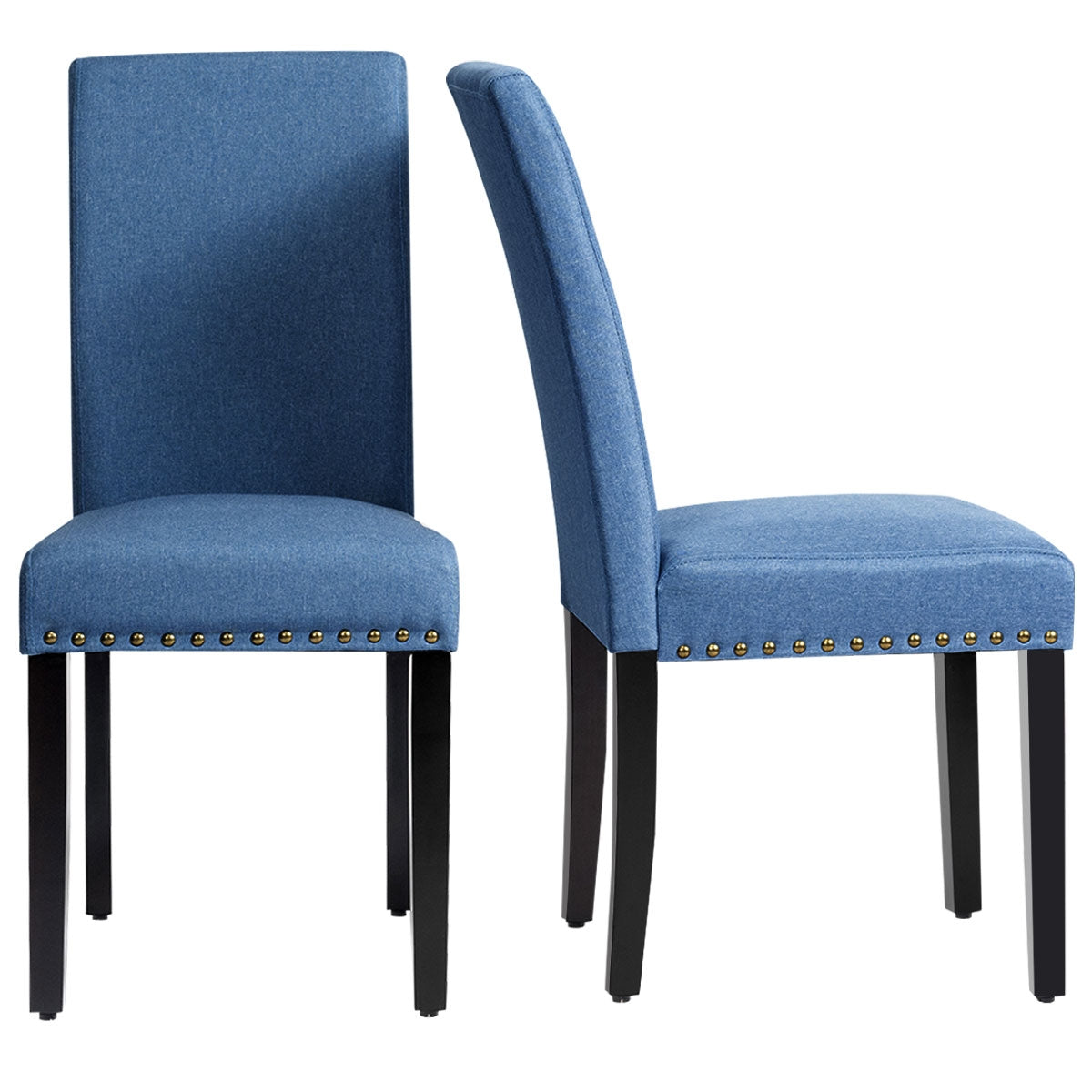 Set of 2 Stylish Upholstered Dining Chairs with Nailhead Accents - Blue