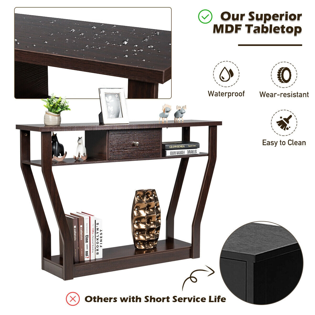 Elegant Console Table with Storage Drawer and Open Shelf for Hallway or Living Room - Brown