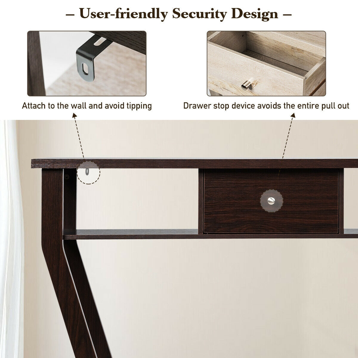 Elegant Console Table with Storage Drawer and Open Shelf for Hallway or Living Room - Brown