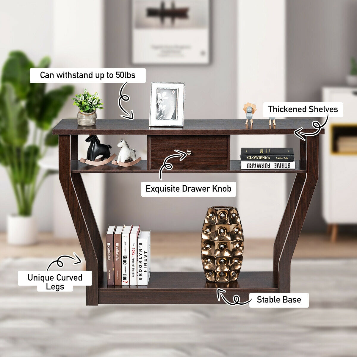 Elegant Console Table with Storage Drawer and Open Shelf for Hallway or Living Room - Brown