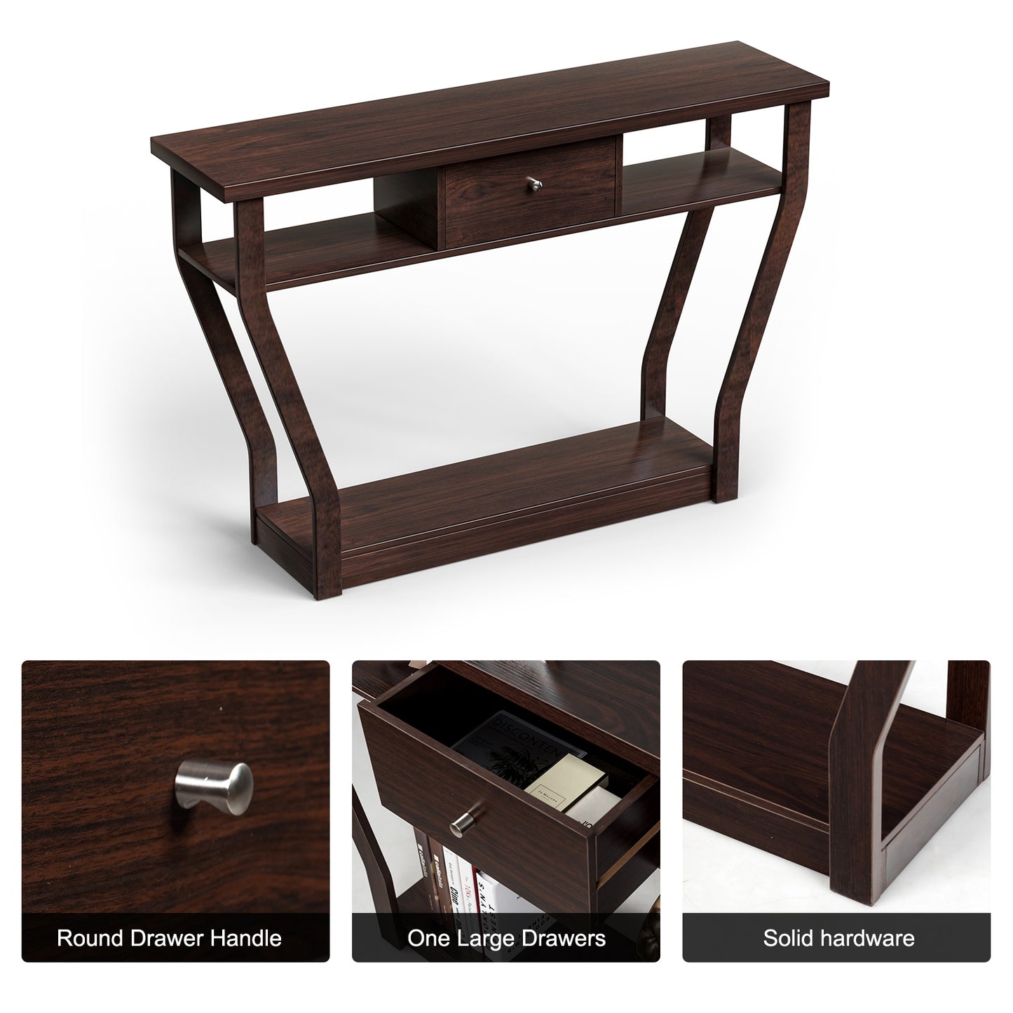 Elegant Console Table with Storage Drawer and Open Shelf for Hallway or Living Room - Brown