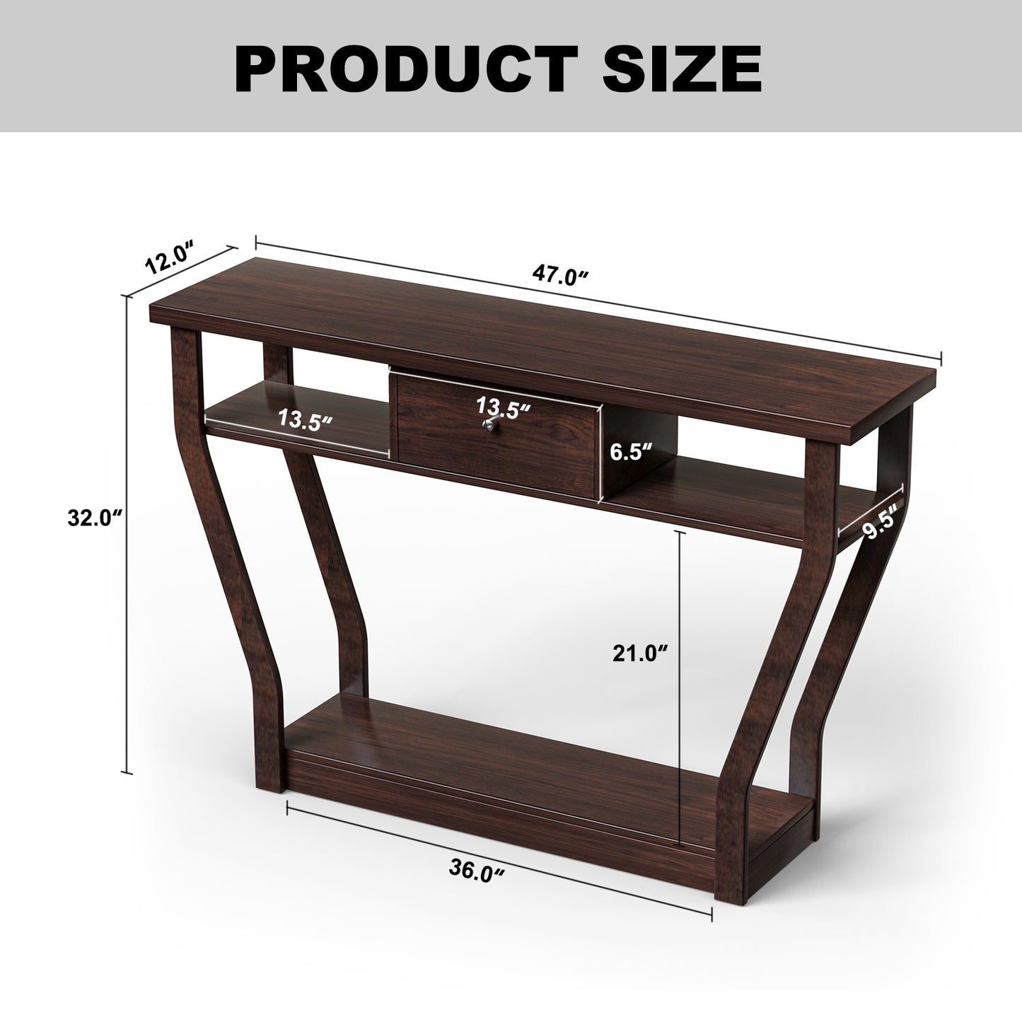 Elegant Console Table with Storage Drawer and Open Shelf for Hallway or Living Room - Brown