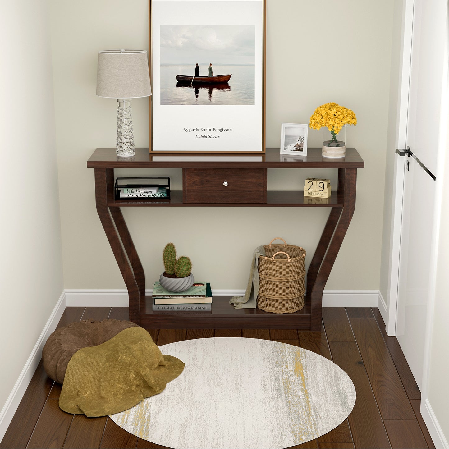 Elegant Console Table with Storage Drawer and Open Shelf for Hallway or Living Room - Brown