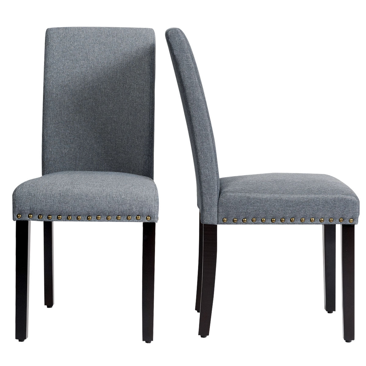 Set of 2 Stylish Upholstered Dining Chairs with Nailhead Accents - Light Grey