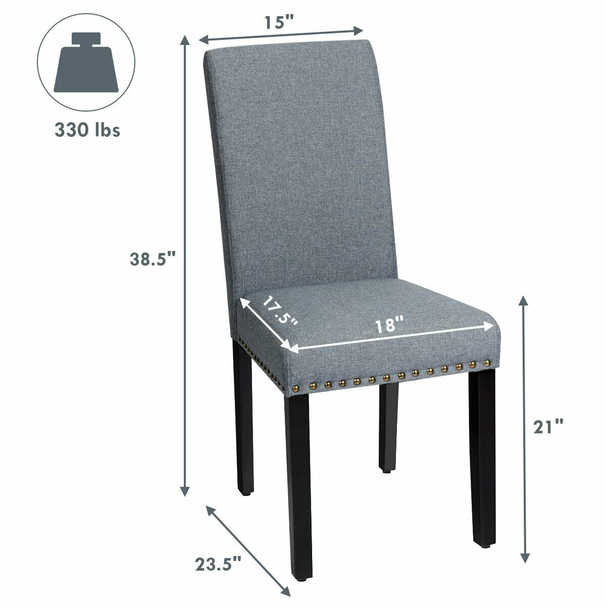 Set of 2 Stylish Upholstered Dining Chairs with Nailhead Accents - Light Grey
