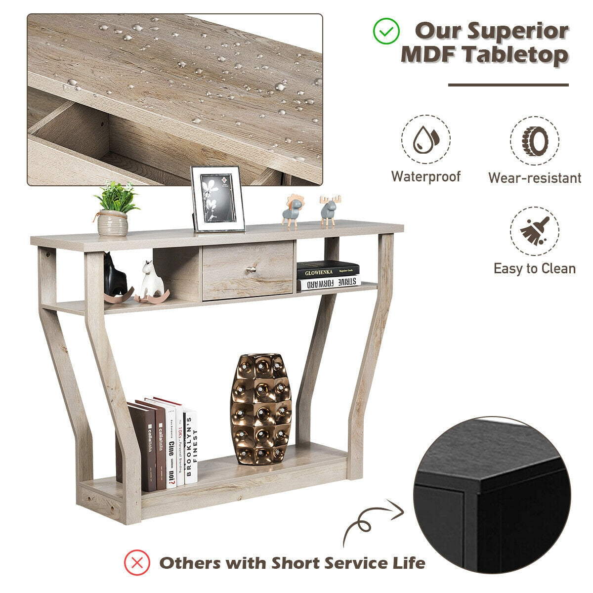 Elegant Console Table with Storage Drawer and Open Shelf for Hallway or Living Room - Grey