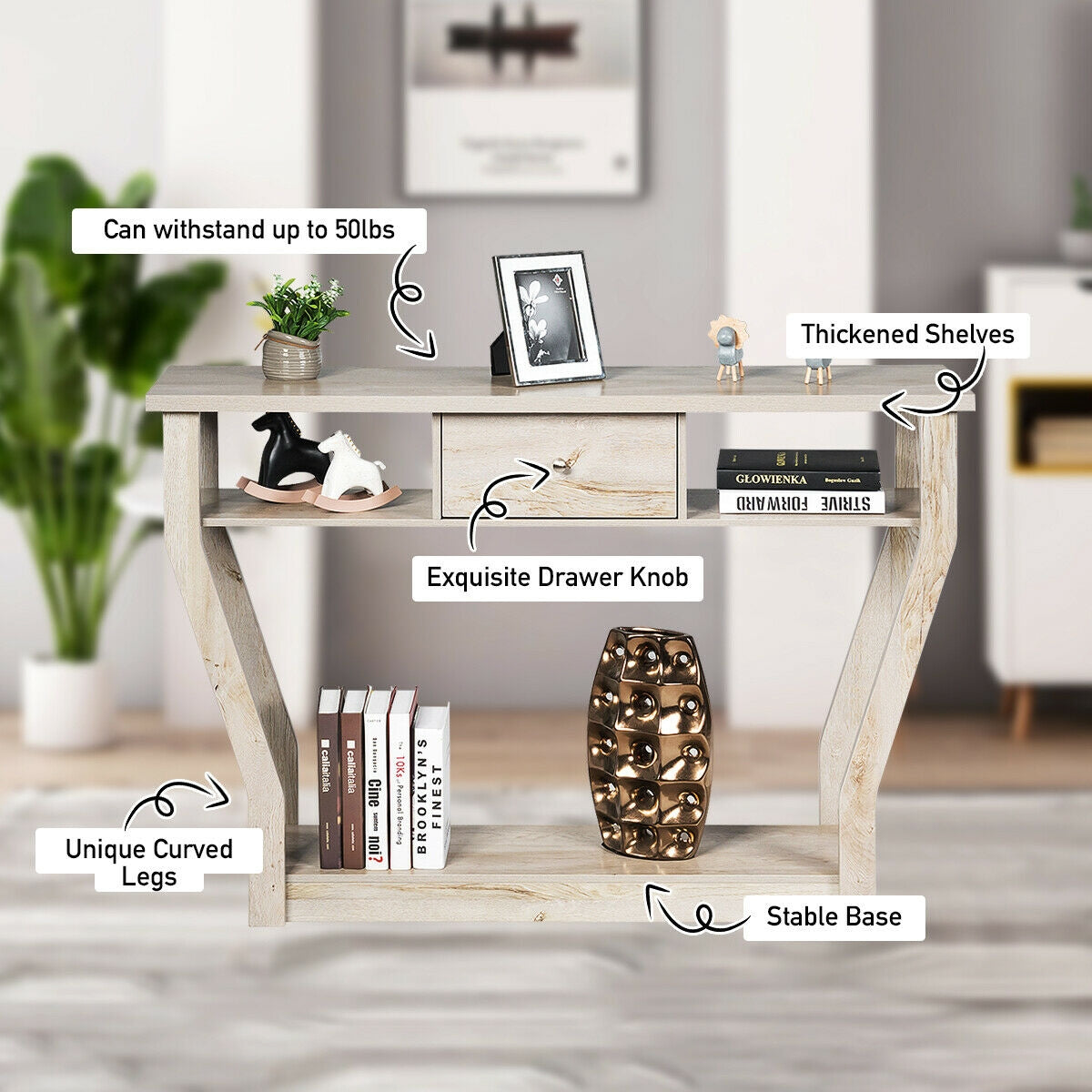 Elegant Console Table with Storage Drawer and Open Shelf for Hallway or Living Room - Grey