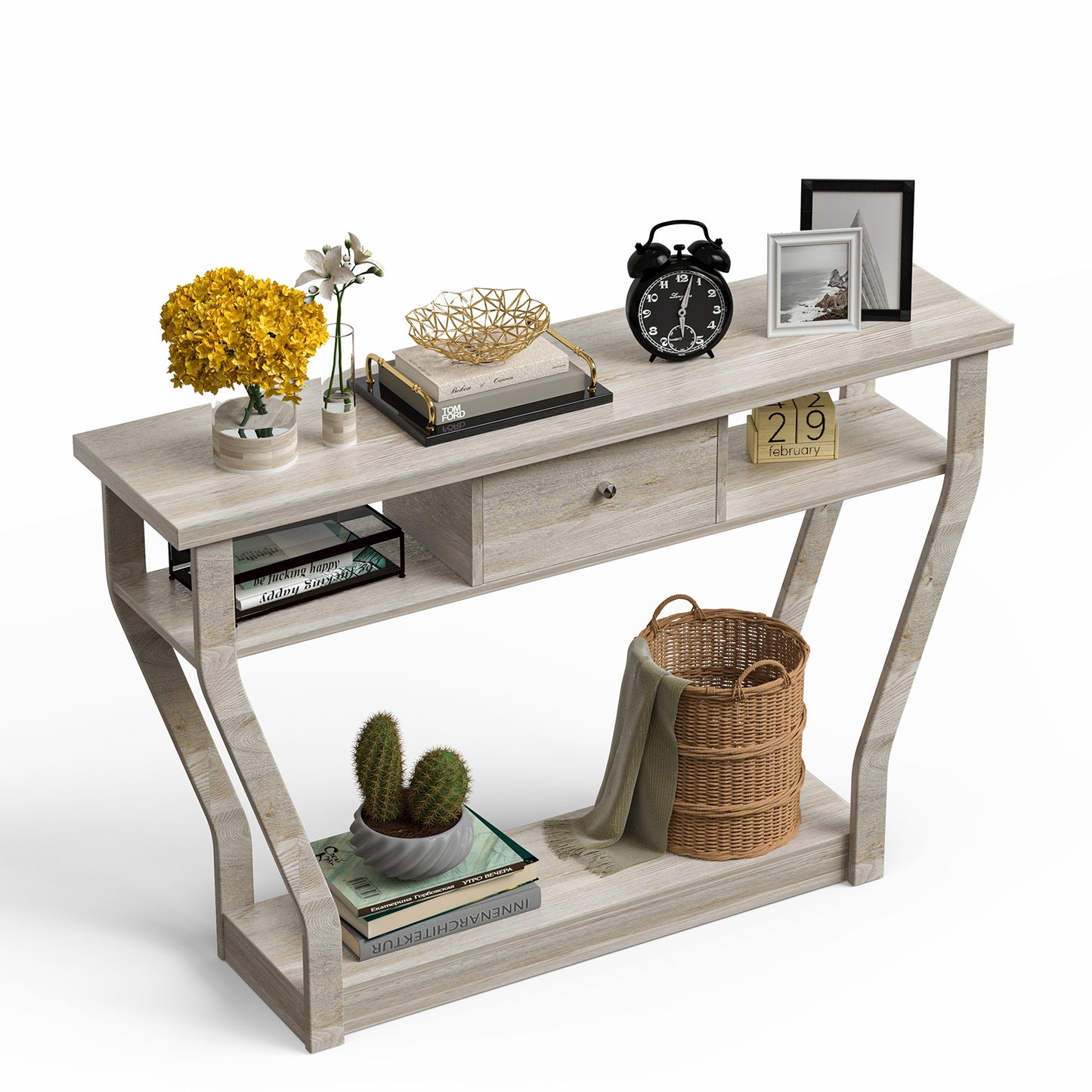 Elegant Console Table with Storage Drawer and Open Shelf for Hallway or Living Room - Grey