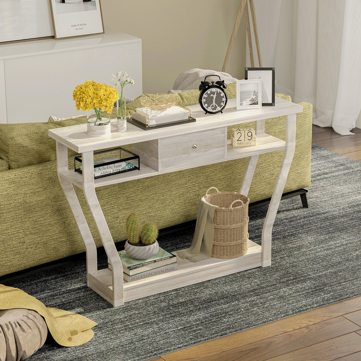 Elegant Console Table with Storage Drawer and Open Shelf for Hallway or Living Room - Grey