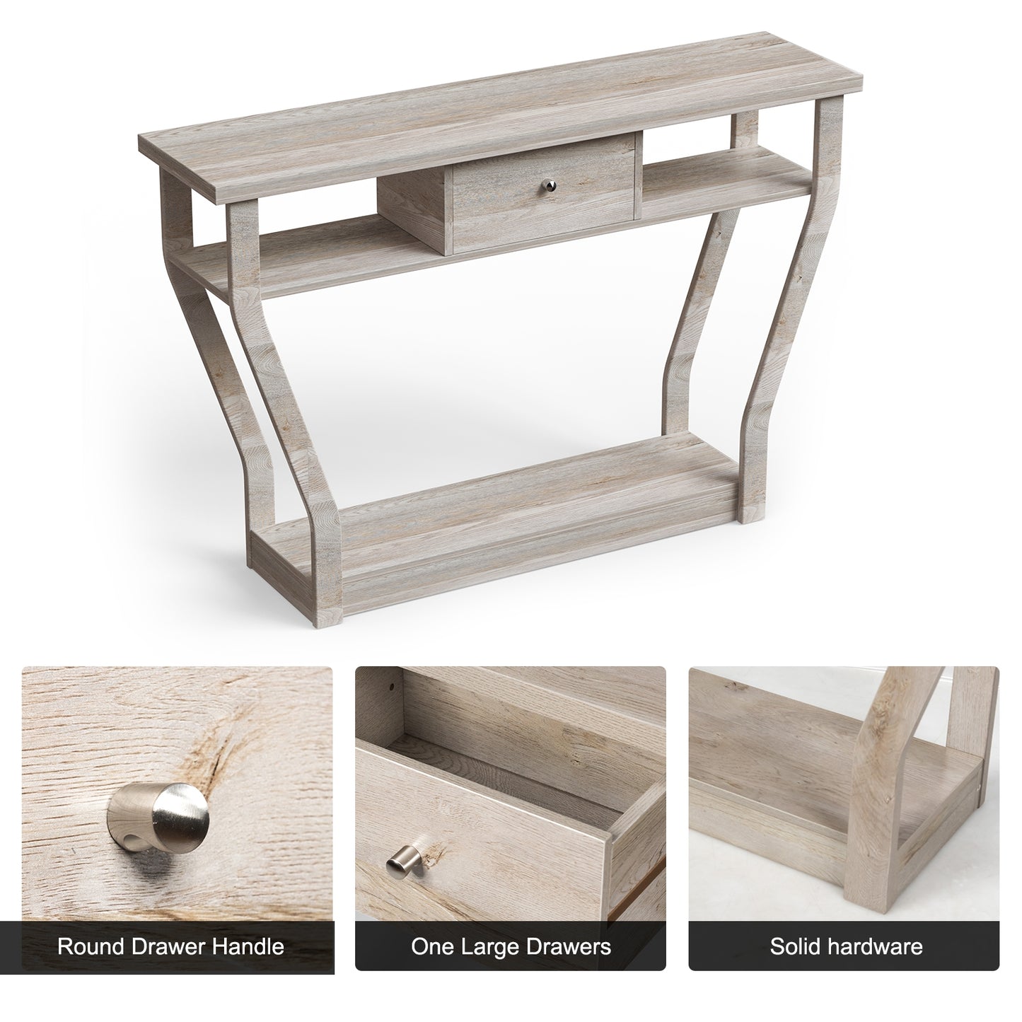 Elegant Console Table with Storage Drawer and Open Shelf for Hallway or Living Room - Grey