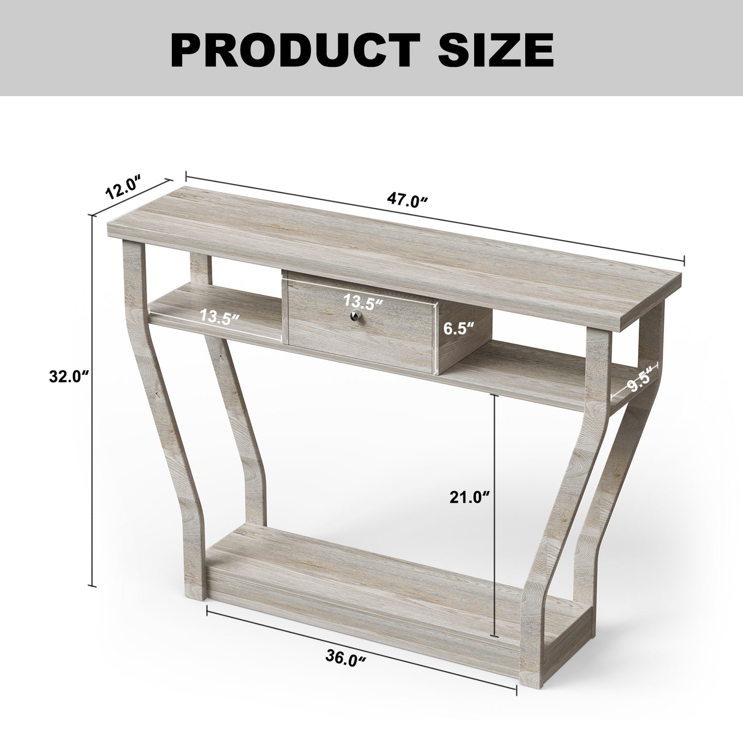 Elegant Console Table with Storage Drawer and Open Shelf for Hallway or Living Room - Grey