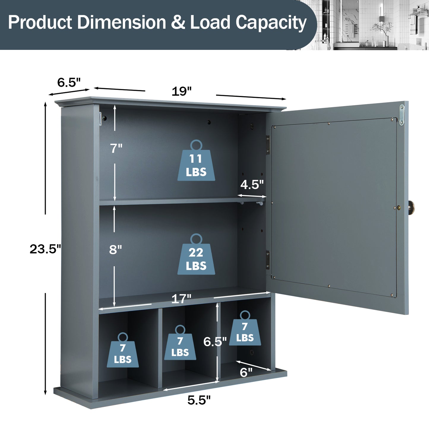 Elegant Wall-Mounted Bathroom Cabinet with Mirror & Adjustable Storage