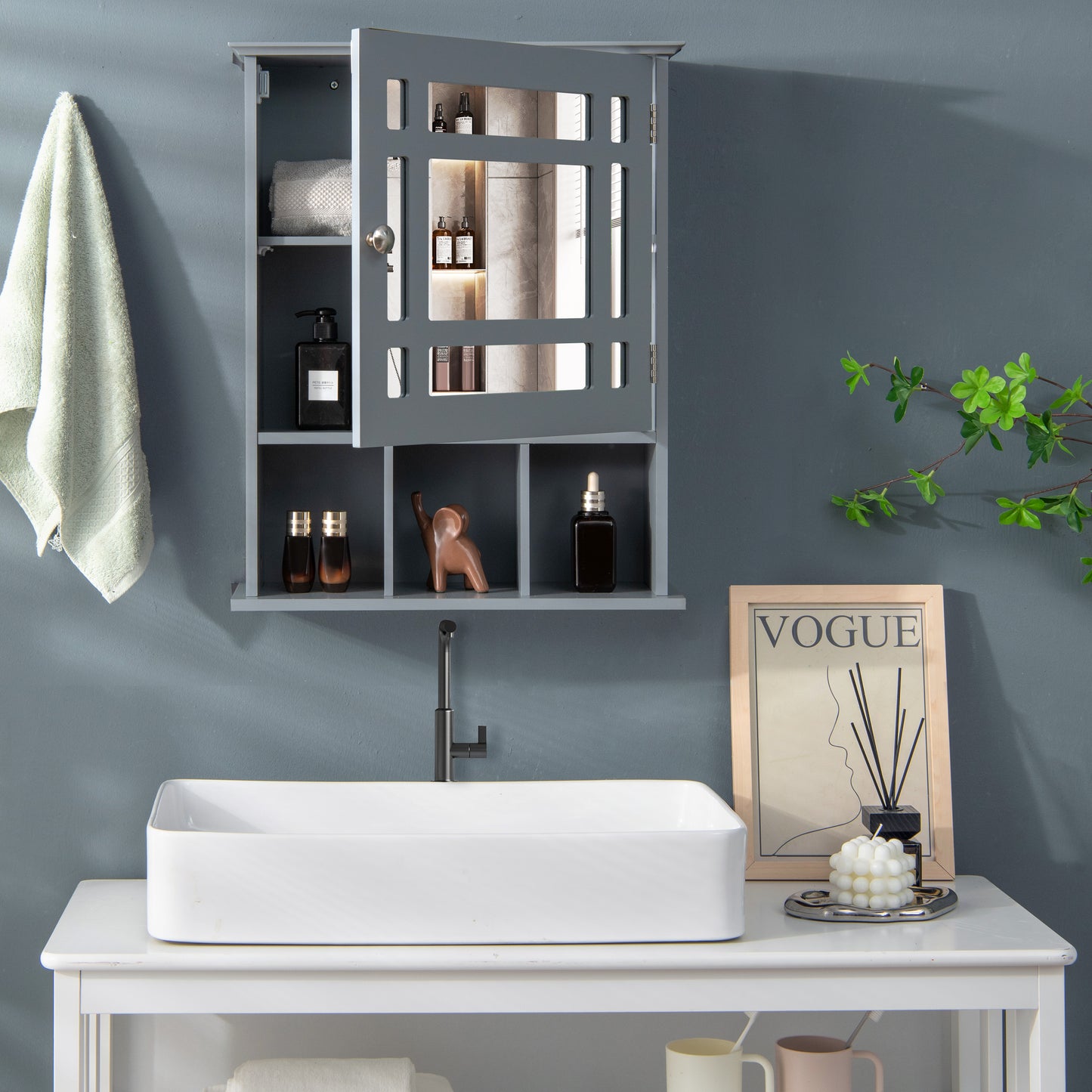 Elegant Wall-Mounted Bathroom Cabinet with Mirror & Adjustable Storage