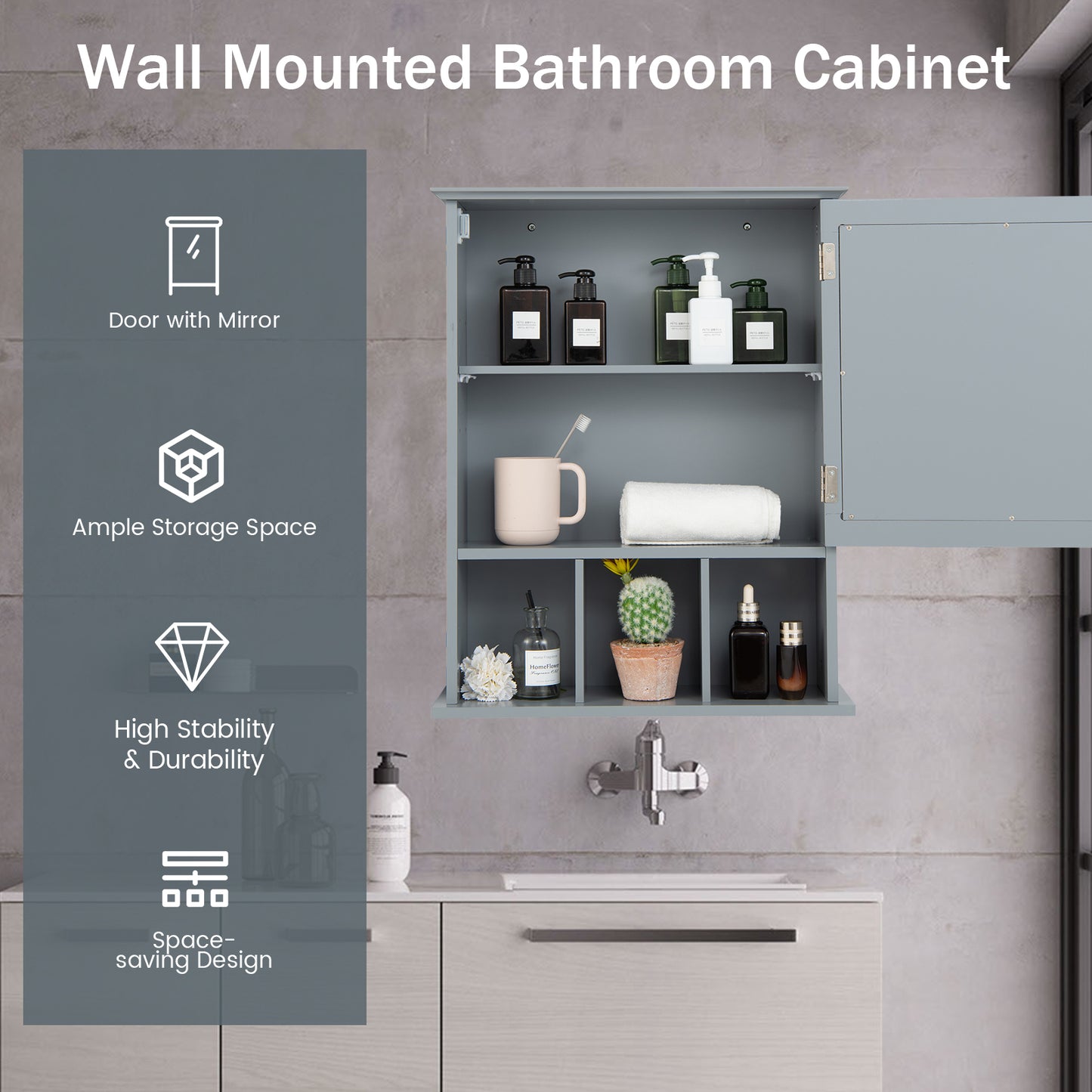 Elegant Wall-Mounted Bathroom Cabinet with Mirror & Adjustable Storage