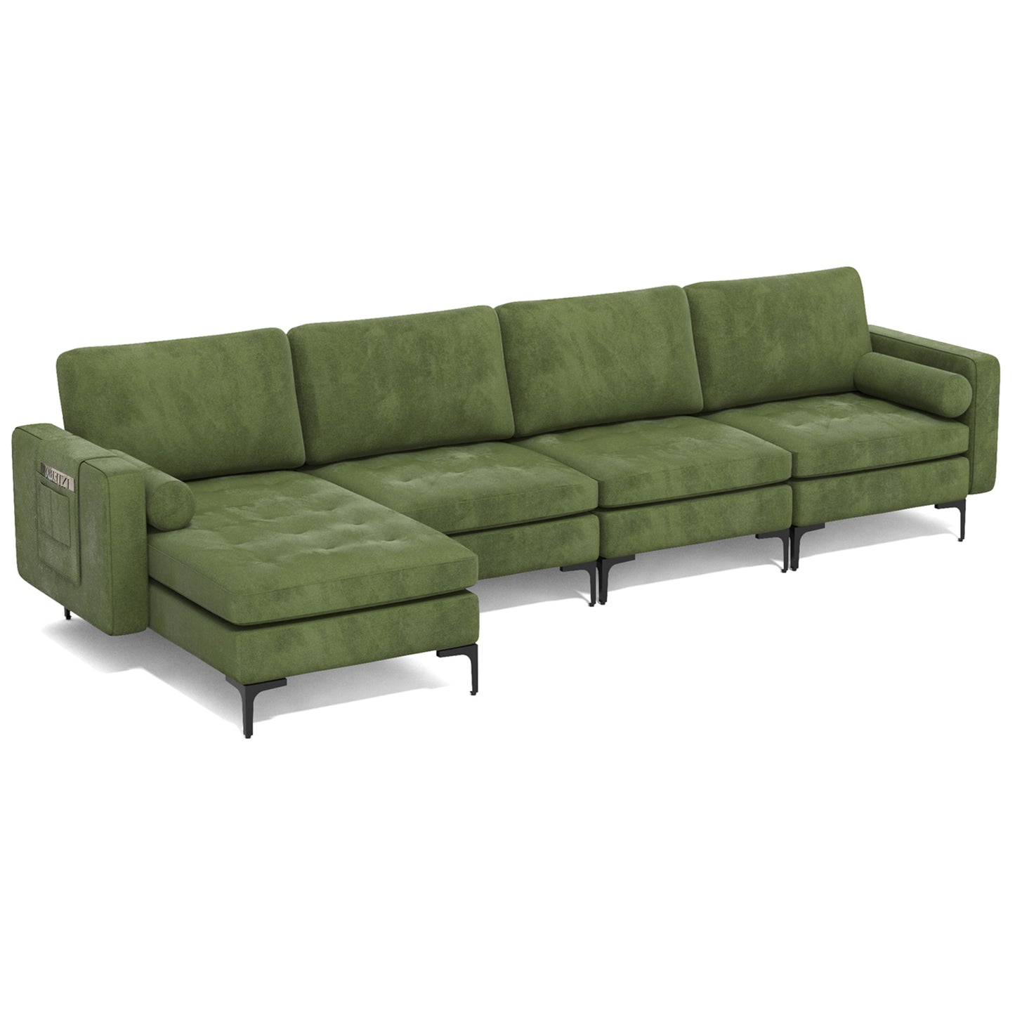 4 Seat L-Shaped Sectional with Reversible Chaise, Storage and USB Ports - Army Green