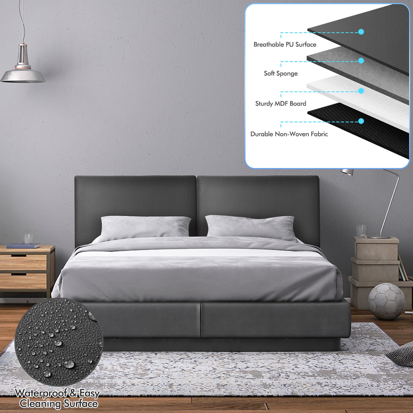 Elegant PU Leather Wall-Mounted Upholstered Headboard for Bedroom