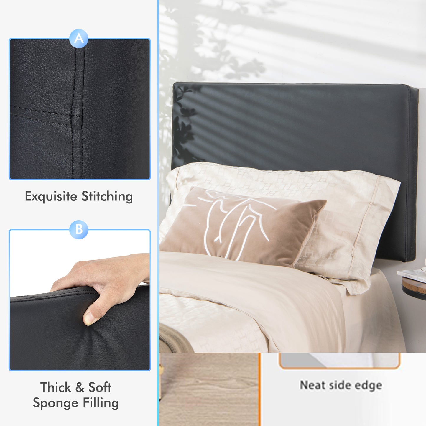 Elegant PU Leather Wall-Mounted Upholstered Headboard for Bedroom