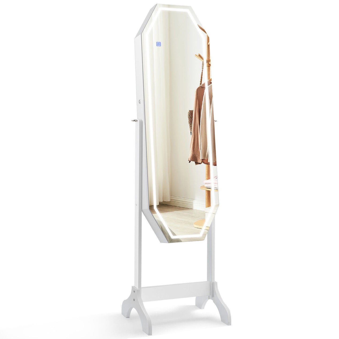 3-in-1 Standing Jewelry Armoire with Full-Length LED Mirror, Lockable Storage and Makeup Organizer