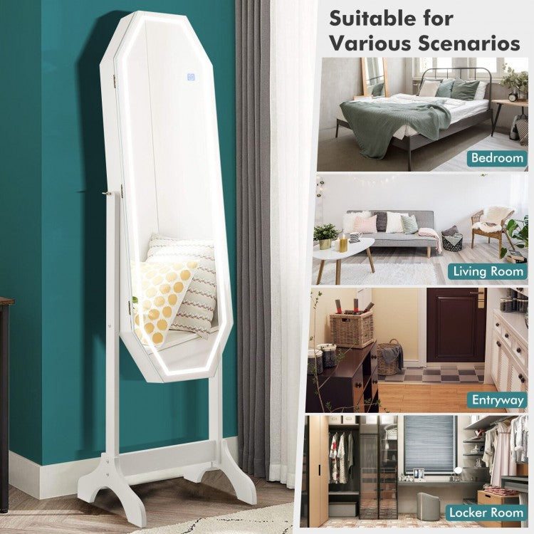3-in-1 Standing Jewelry Armoire with Full-Length LED Mirror, Lockable Storage and Makeup Organizer
