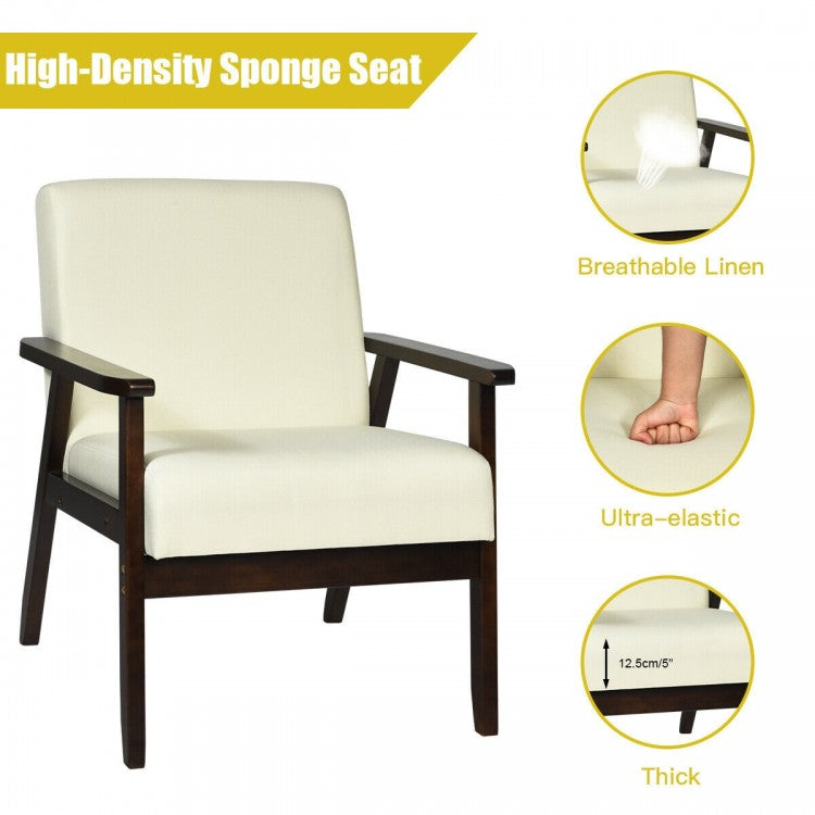 Mid-Century Style Accent Chair with Solid Wood Frame and Soft Fabric Seat, Beige