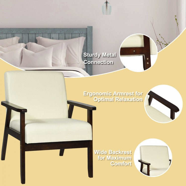 Mid-Century Style Accent Chair with Solid Wood Frame and Soft Fabric Seat, Beige