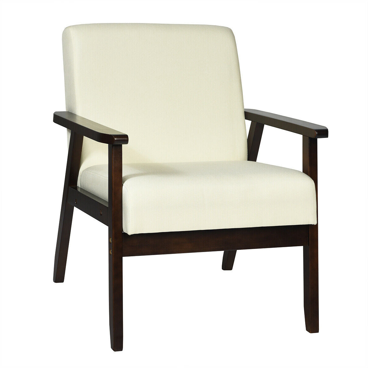 Mid-Century Style Accent Chair with Solid Wood Frame and Soft Fabric Seat, Beige