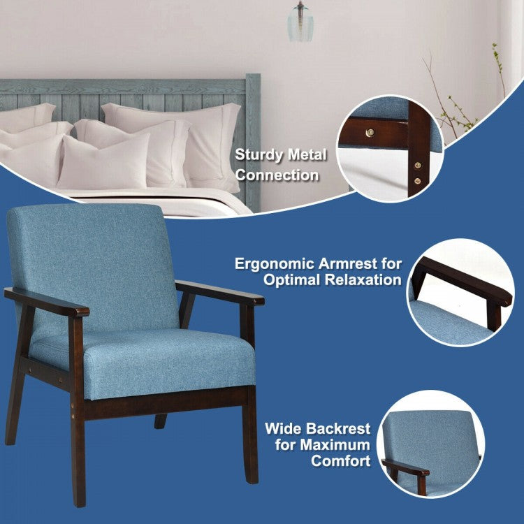 Mid-Century Style Accent Chair with Solid Wood Frame and Soft Fabric Seat, Blue