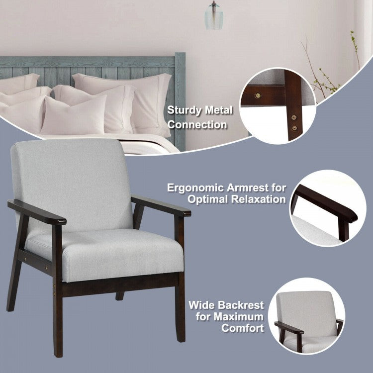 Mid-Century Style Accent Chair with Solid Wood Frame and Soft Fabric Seat, Light Grey