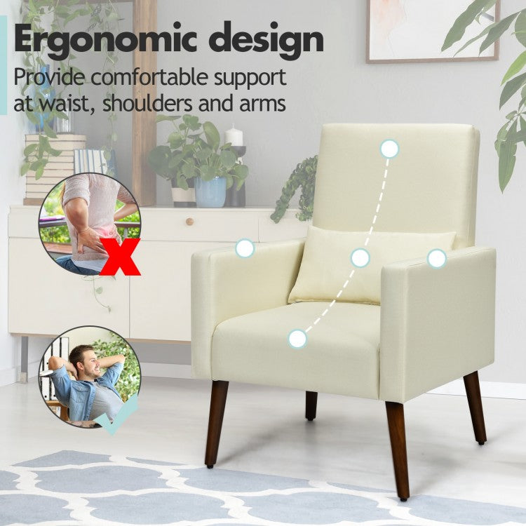 Convertible Rocking Chair and Accent Armchair with Cushion and Pillow in Beige