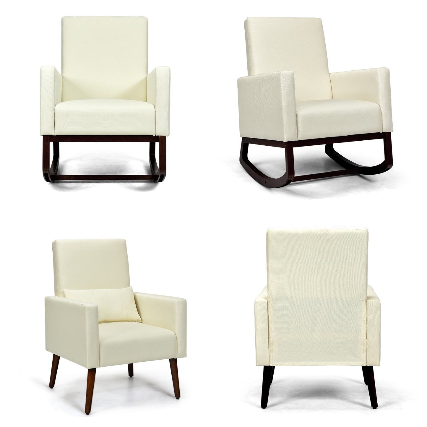 Convertible Rocking Chair and Accent Armchair with Cushion and Pillow in Beige