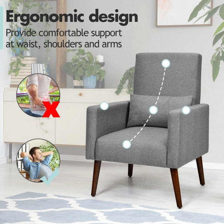 Convertible Rocking Chair and Accent Armchair with Cushion and Pillow in Grey