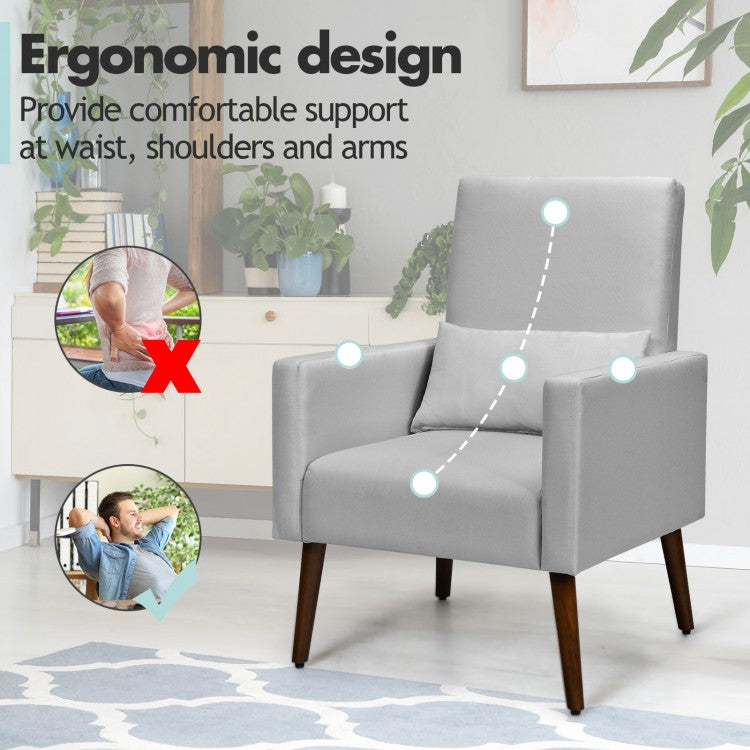 Convertible Rocking Chair and Accent Armchair with Cushion and Pillow in Light Grey