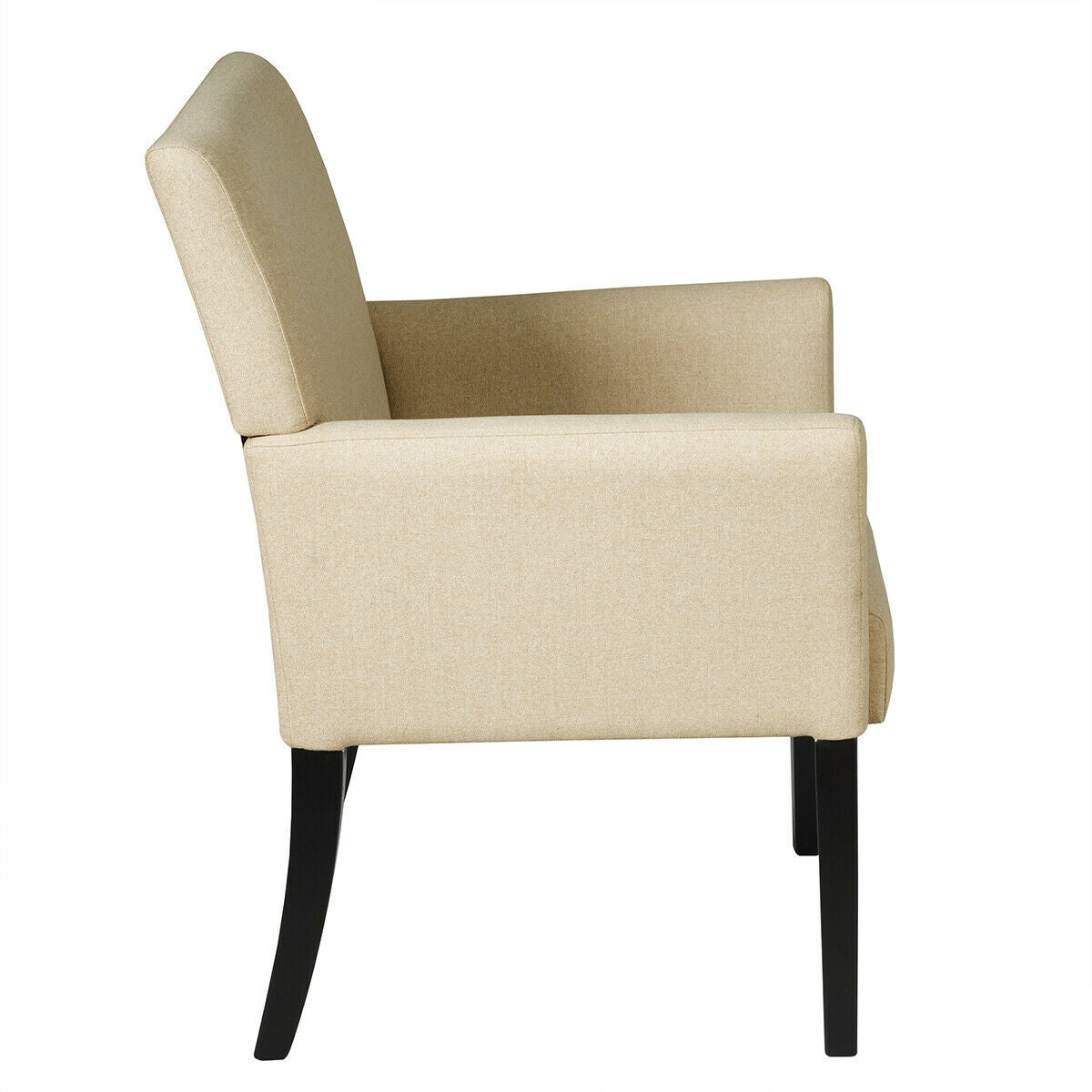 Modern Upholstered Guest Armchair with Curved Back and Solid Rubber Wood Legs in Beige