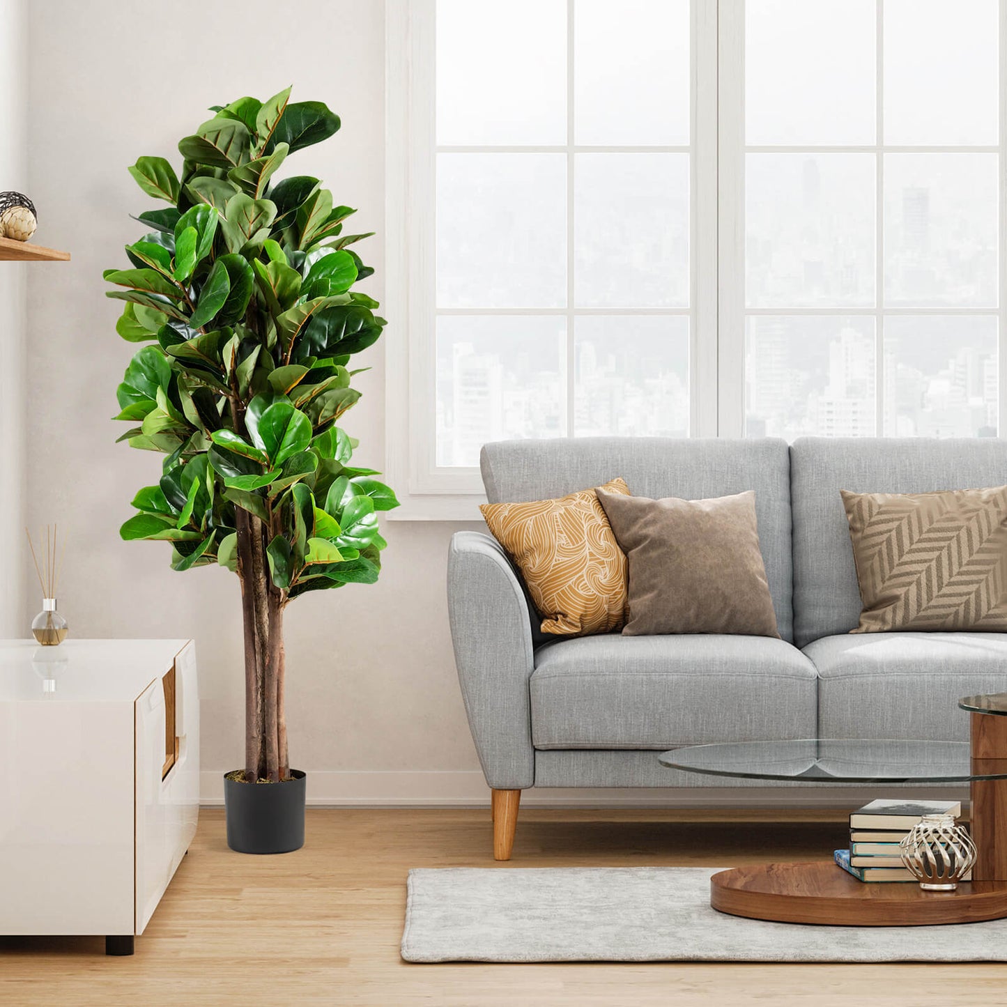 5ft Lifelike Artificial Fiddle Leaf Fig Tree with Moss Base – Perfect Indoor & Outdoor Decoration
