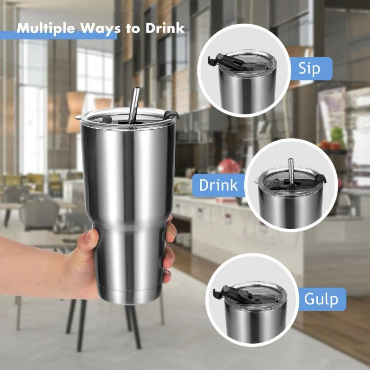 30oz Stainless Steel Tumbler – Double-Wall Insulated with Leak-Proof Lid