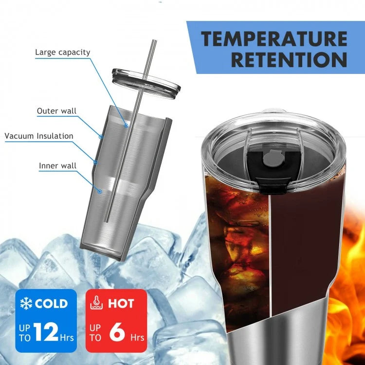 30oz Stainless Steel Tumbler – Double-Wall Insulated with Leak-Proof Lid