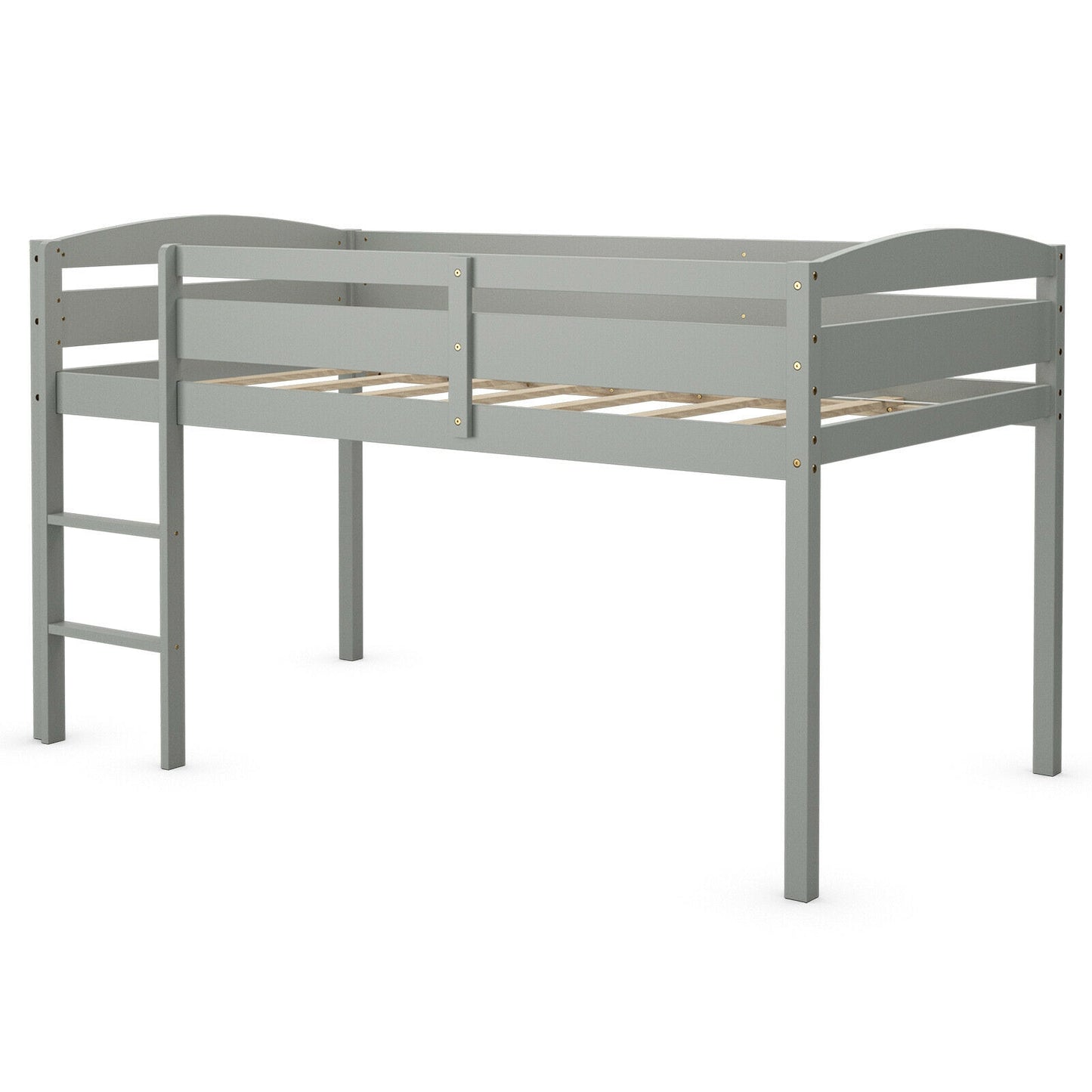 Solid Wood Twin Low Loft Bunk Bed with Guardrails and Easy Climb Ladder - Grey