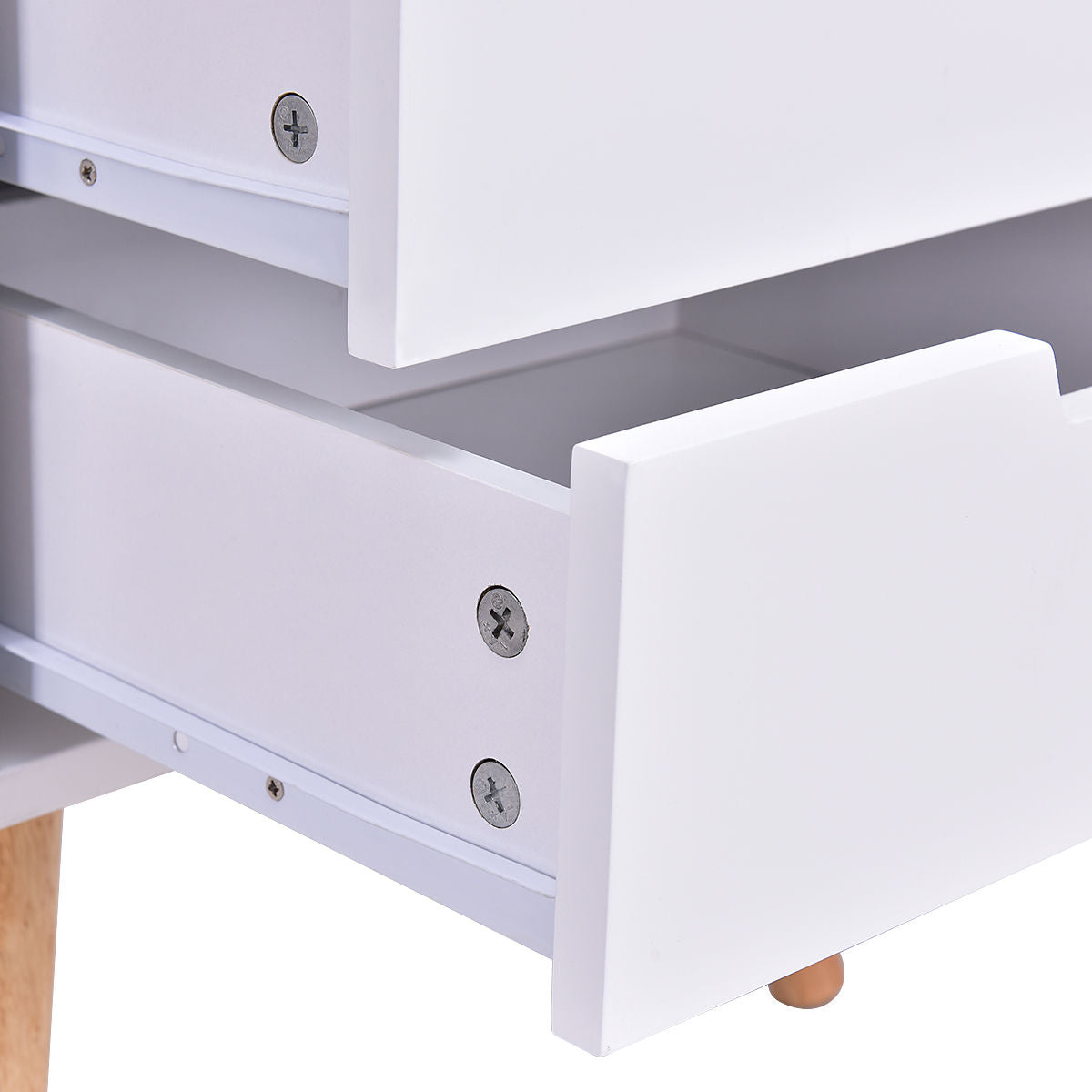 Mid-Century Modern Nightstand with 3 Storage Drawers, White Wood Side Table