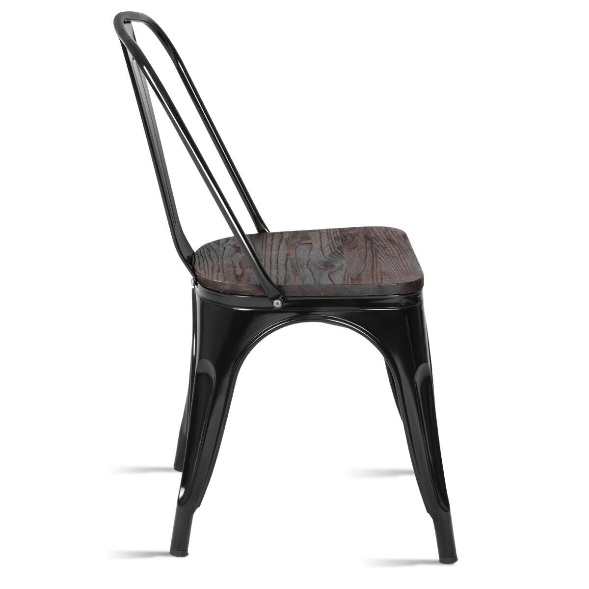 Set of 4 Stackable Metal and Wood Dining Chairs 18 Inch Seat Height - Black